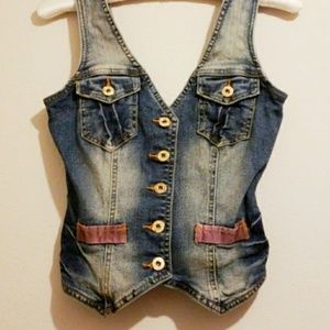 Baby Phat • Sleeveless V Cut Denim Vest S